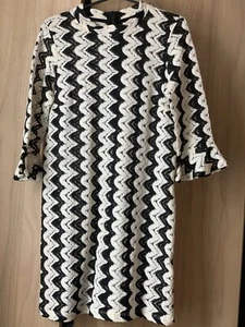 Cream And Black Topship Midi Dress Bell Sleeves Size UK 6 - Picture 1 of 4
