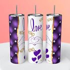 Purple Hearts Valentine's Love XOXO on a 20 ounce Tumbler insulated coffee cup