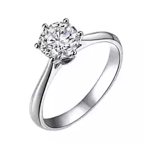 1CT D/VVS Moissanite Round Cut Diamond Solitaire Engagement Ring In White Gold - Picture 1 of 11