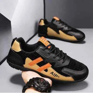 Scarpe Da Ginnastica Uomo Basse Nero Arancione Casual Pelle Sintetica 21518 - Zdjęcie 1 z 4