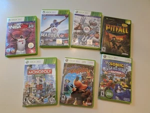 XBOX 360 Game Bundle Lot NBA Madden Monopoly Sonic Pitfall Banjo - Picture 1 of 3