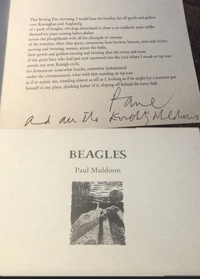 Paul Muldoon / Limited Signed Pamphlet / Beagles / Gallery Press, 2000 - Image 1 of 4