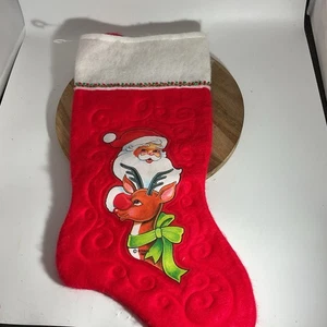 Vintage 1982 Rennoc Christmas Stocking 15” Santa And Rudolph (N) - Picture 1 of 6