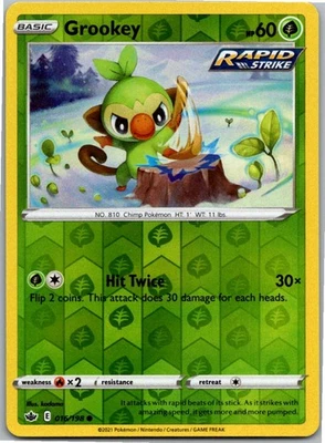 Grookey Common SWSH06: Chilling Reign 016/198 NM Reverse Holo - Image 1 of 2