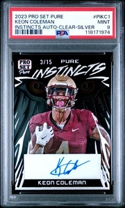 2023 Leaf Pro Set Pure Pure Instincts Keon Coleman Clear - Silver Auto /15 PSA 9 - Bild 1 von 2