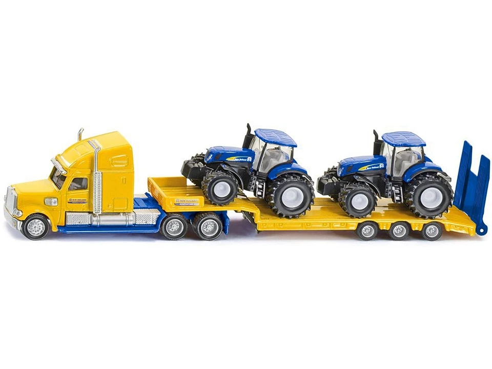 Tractor Truck Yellow with 2 New Holland T7070 Tractors Blue 1/87 (HO) Diecast Mo - Image 1 of 3