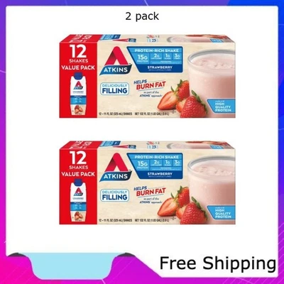 Atkins Protein Shake, Strawberry, Keto Friendly, 15g of Protein, 2 pack - Image 1 of 4