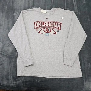 Nike OU Sooners Center Swoosh 2009 BCS Championship Tee Mens XL Gray Long Sleeve - Picture 1 of 9