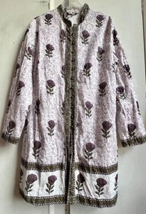 ✩Lovely Purple *EAST* Hand Block Cotton Sequins Buttons Long Tunic Top 16✩ - Picture 1 of 9
