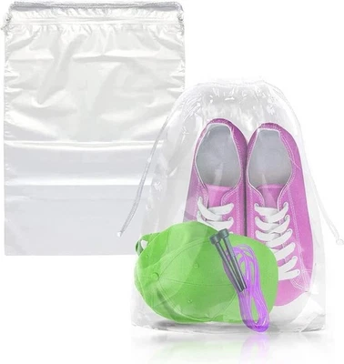Clear Drawstring Bags 12" x 18" - 1000 Travel Shoe Bags for Packing, Shipping - Image 1 of 4