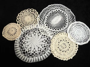 Vintage Doilies Crocheted Round White Beige Lot of 6 Doilies #3 - Picture 1 of 7