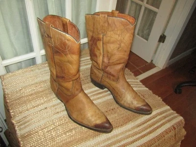 复古牧马人皮革牛仔靴大理石纹棕褐色蜥蜴尖男式 10.5 B 码 — 第 1/4 张图片