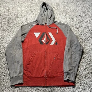 Volcom Y2k Zip Grey Red Hoodie Skate Surf 90s Grunge Large - Picture 1 of 9