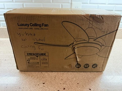 YUHAO Modern 30 in. Indoor Integrated LED Ceiling Fan in White w/ Remote Control - Image 1 of 2