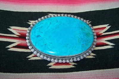 HUGE Handmade Artisan Southwestern German Silver Turquoise Slab Belt Buckle 4" - Image 1 of 4