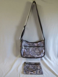LESPORTSAC Deluxe Everyday HandBag PurseLight Purple  Pink Paisley &  Pouch Tote - Picture 1 of 16