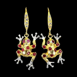 NATÜRLICHE RUBIN FROSCH OHRRINGE .925 STERLINGSILBER 14K YGP - Bild 1 von 3