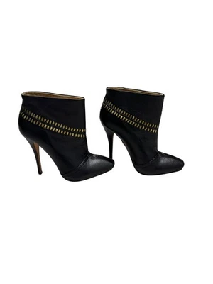 L.A.M.B. Черная кожа золото акценты ботинок каблуки женщин размер 6 - Изображение 1 из 4