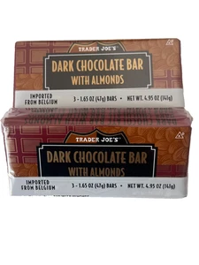 2 Packs of 3 (Total 6 bar) Trader Joe Dark Chocolate Bar with Almonds 1.65 oz - Picture 1 of 3