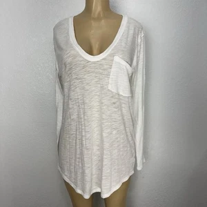 We The Free People White Long Sleeve V Neck Tunic Shirt Relax Size L Casual Tops - Picture 1 of 15