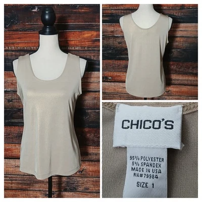 Camiseta sin mangas Chicos talla 1 M vintage dorada brillante elástica cuello redondo hecha en EE. UU.  Foto 1 de 4