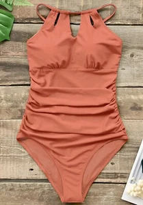 Cupshe High Neck Tummy Control One Piece Swimsuit Orange NWT (M) - Picture 1 of 7
