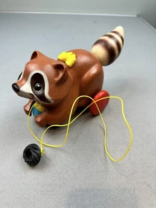Vintage Fisher-Price Raccoon Pull Toy #172 Quaker Oats Co 1979 W/Original String - Picture 1 of 6