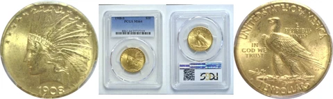 1908-S $10 Gold Coin PCGS MS-64 Cover