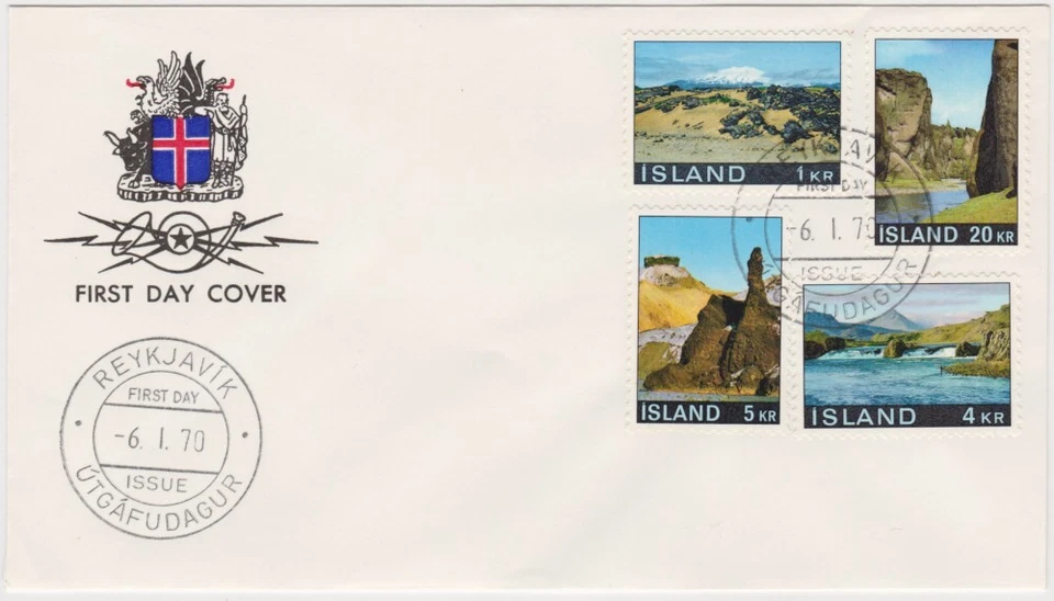Iceland FDC 1970, Landscapes, Snæfellsjökull, Laxfoss, Hattver, Fjardargill - Image 1 of 1