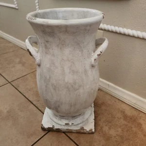 Pottery Barn Tuscany Terracotta Ceramic Handle Square Base Tall Urn Vase White - Picture 1 of 9