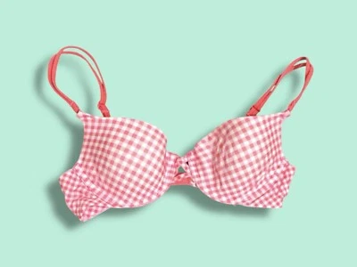 Y2K Victoria's Secret 32B Bra Pink White Lined Light Demi Gingham Vtg - Image 1 of 4