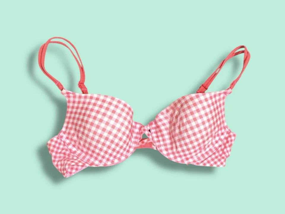 Sujetador Y2K Victoria's Secret 32B Rosa Blanco Forrado Claro Demi Gingham De Colección Foto 1 de 4