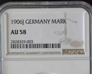 GERMANY 1906J 1 MARK NGC AU58 (KM#14) RARE THIS NICE - Picture 1 of 3