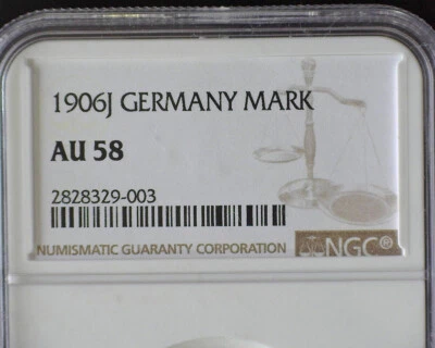 GERMANY 1906J 1 MARK NGC AU58 (KM#14) RARE THIS NICE - Image 1 of 3