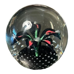Ron Hinkle Dying West Virginia Paperweight Red & Back Flower Control Bubbles - Picture 1 of 6