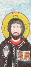 Vintage religious gouache icon painting 