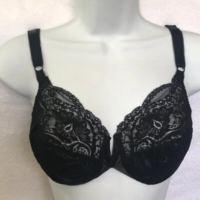 Sutiã preto renda 34 D underwire Oscar de la Renta semi transparente vintage excelente - Imagem 1 de 4
