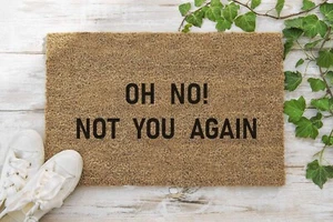 Alfombrilla de puerta de fibra de vidrio estampada 70 x 40 Oh No Not You Again alfombrilla interna de coco - Imagen 1 de 5