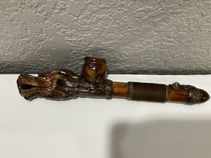 Chinese Smoking Pipe Carved Oriental Dragon Head Horse Hair Turquoise-Unsmoked - Picture 1 of 12