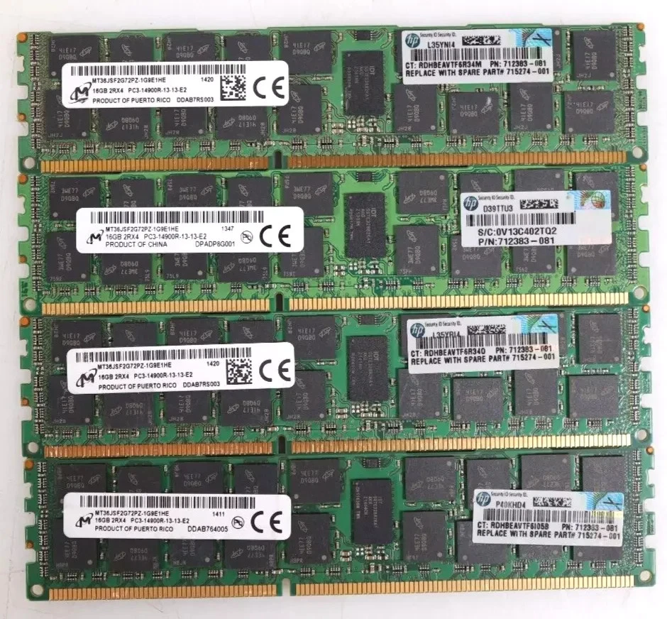 Micron 64gb kit (4 X 16gb) PC3-14900R ECC REG memory for Dell R510 R610 R620 R71 - Image 1 of 1