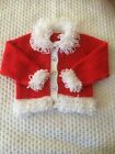 Hand knitted red & white baby cardigan 18 inch chest (0-6months)
