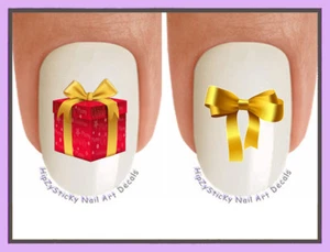 Nail Art VACANZE Natale ORO ROSSO Fiocco Regalo WaterSlide Nail Decal Trasferimenti - Foto 1 di 2