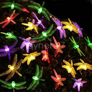 20 LED Solar Powered Dragonfly Lights Fairy Lamp Garden Party Outdoor Decor Lamp - Picture 1 of 21