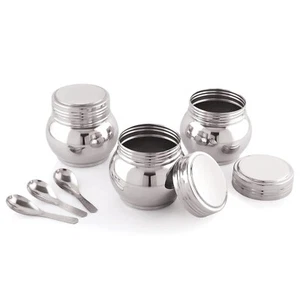 Edelstahl Pickle Servierbehälter mit Deckel & Löffel 350 ml, 3er Set - Bild 1 von 6