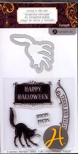 HAMPTON ART clear stamp & die set TRICK AND TREATS Hocus Pocus Halloween Cat - Picture 1 of 1