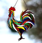 MAGNIFICENT LARGE COLOURFUL ROOSTER Multi Coloured Stained Glass SUNCATCHER ART