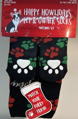 Happy Howlidays Pet & Owner Damas Calcetines Negros A Juego NUEVO Navidad Perro Pequeño Foto 1 de 4