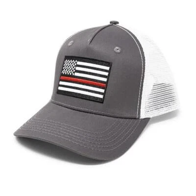 Gorra delgada línea roja - Gorra de camionero, béisbol, cierre a presión, sombrero malla trasera (gris/blanco) Foto 1 de 4
