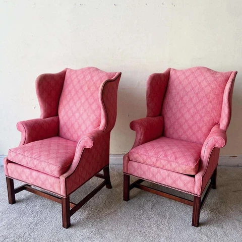 Vintage Red Upholstered Wingback Chairs Cover