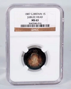 1887 Great Britain 1 Shilling Jubilee Head NGC MS-63 Gem Toning - Picture 1 of 4